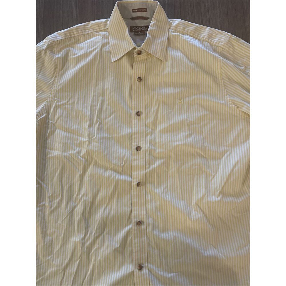 Michael Kors Men's Yellow Shirt Stripes Short Sleeve Pockets 100% Cotton‎ Size M - Picture 2 of 16